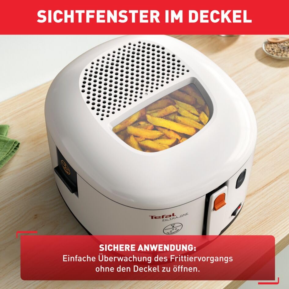 Tefal Fritteuse mit Ölfilter geruchsarm, wärmeisoliert sicher zum Anfassen, kompakt einklappbare Griffe, 150-190°C einstellbar, spülmaschinenfest, für Pommes Nuggets Snacks, antihaftbeschichtet - FF1631