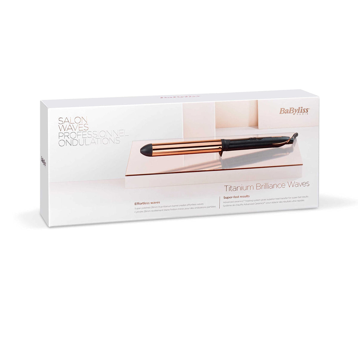 BaByliss Titan Wave Wand, durable waves effortlessly, 28 mm genuine titanium barrel, quick heating, up to 210 C, black - 2356U