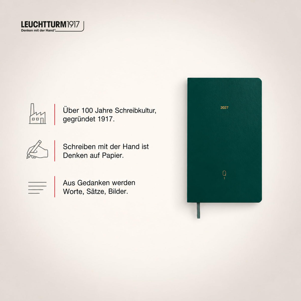 LEUCHTTURM1917 Quarterly Daily Calendar 2027 Dotted, Pocket (A6), Flexcover, Set of 4 (1 calendar per quarter), Shades of Green, Calendar Overview 2027, 12-Month Planning, Moon Phases & International Holidays - 400374