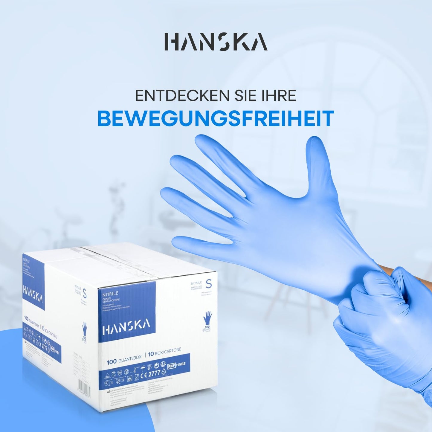 HANSKA 1000 Blue Nitrile Disposable Gloves - Powder Free - Disposable - Ambidextrous - Non-Sterile - Rubber Base - Suitable for Medical Areas and Food Processing (1000, S) - HSKA