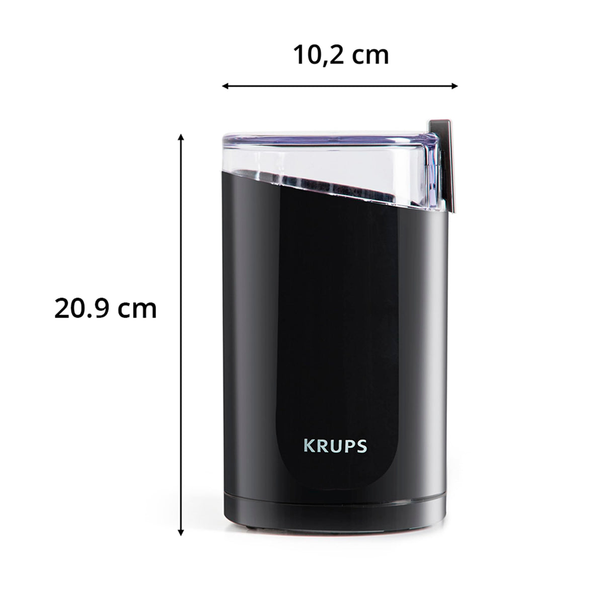 Krups F20342 Coffee and Spice Grinder in One, Powerful Motor, Adjustable Grind Size, 75g Capacity, Stainless Steel Blade, Safety Lid, Anti-Slip Feet, Black