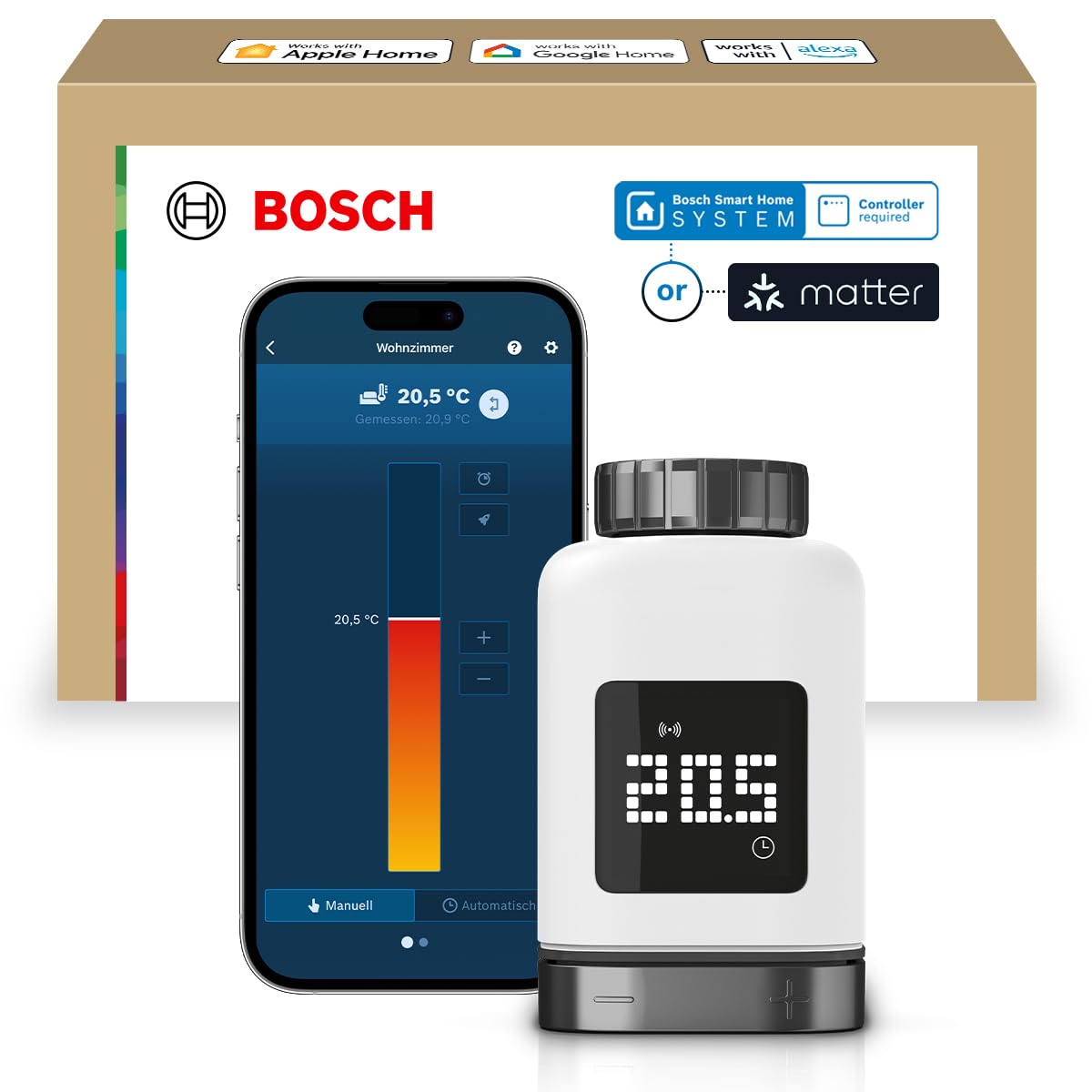 Bosch Smart Home Radiator Thermostat II [+M], smart radiator thermostat, intelligent heating & energy saving, Matter, app control, Apple Home, Google Home & Alexa, anthracite, controller required - 8750002982