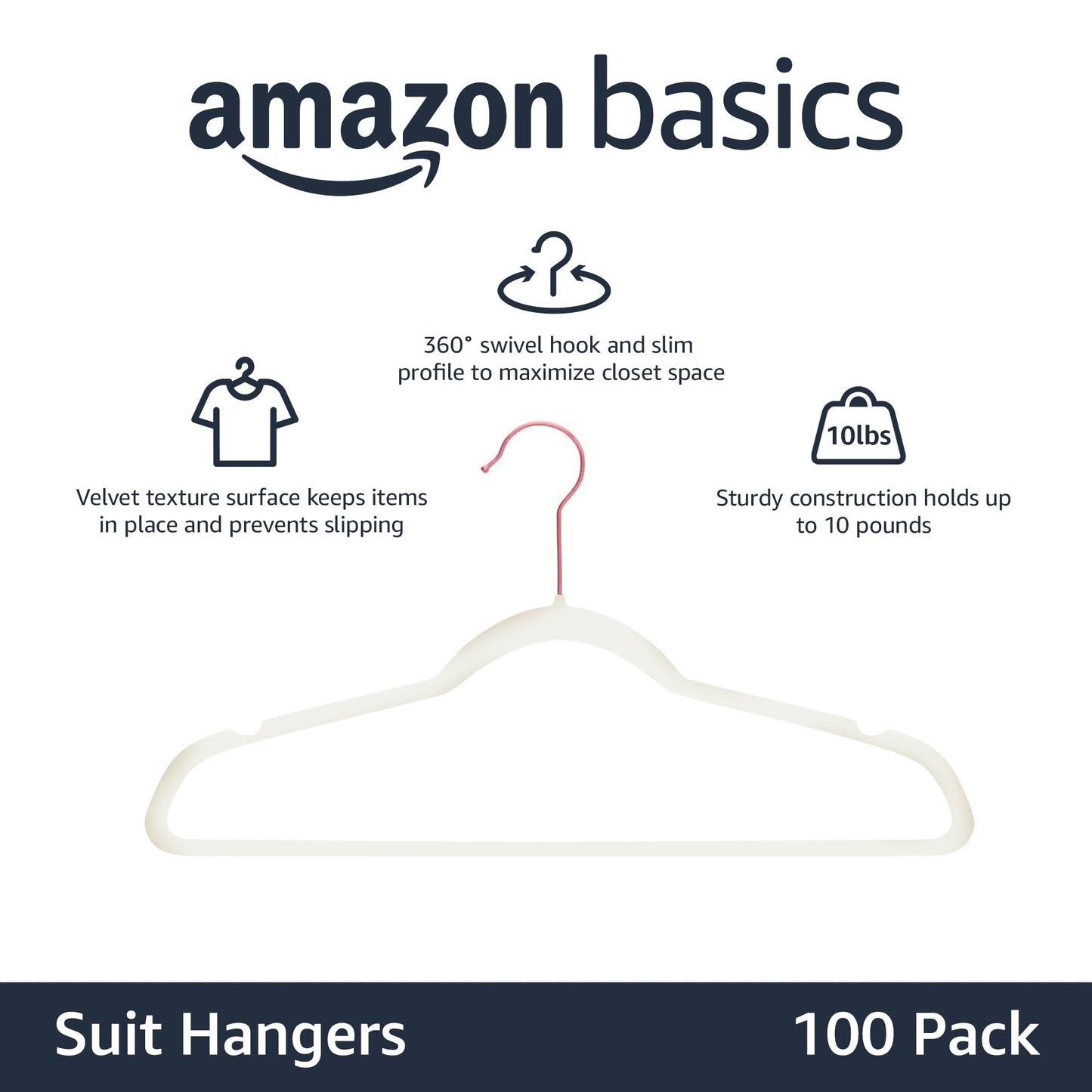 Amazon Basics Matching Hangers to Hold and Organize Suits, Pants, Blazers and Folded Pants, Ivory White/Gold, 100 Pack - AH_vnv1013
