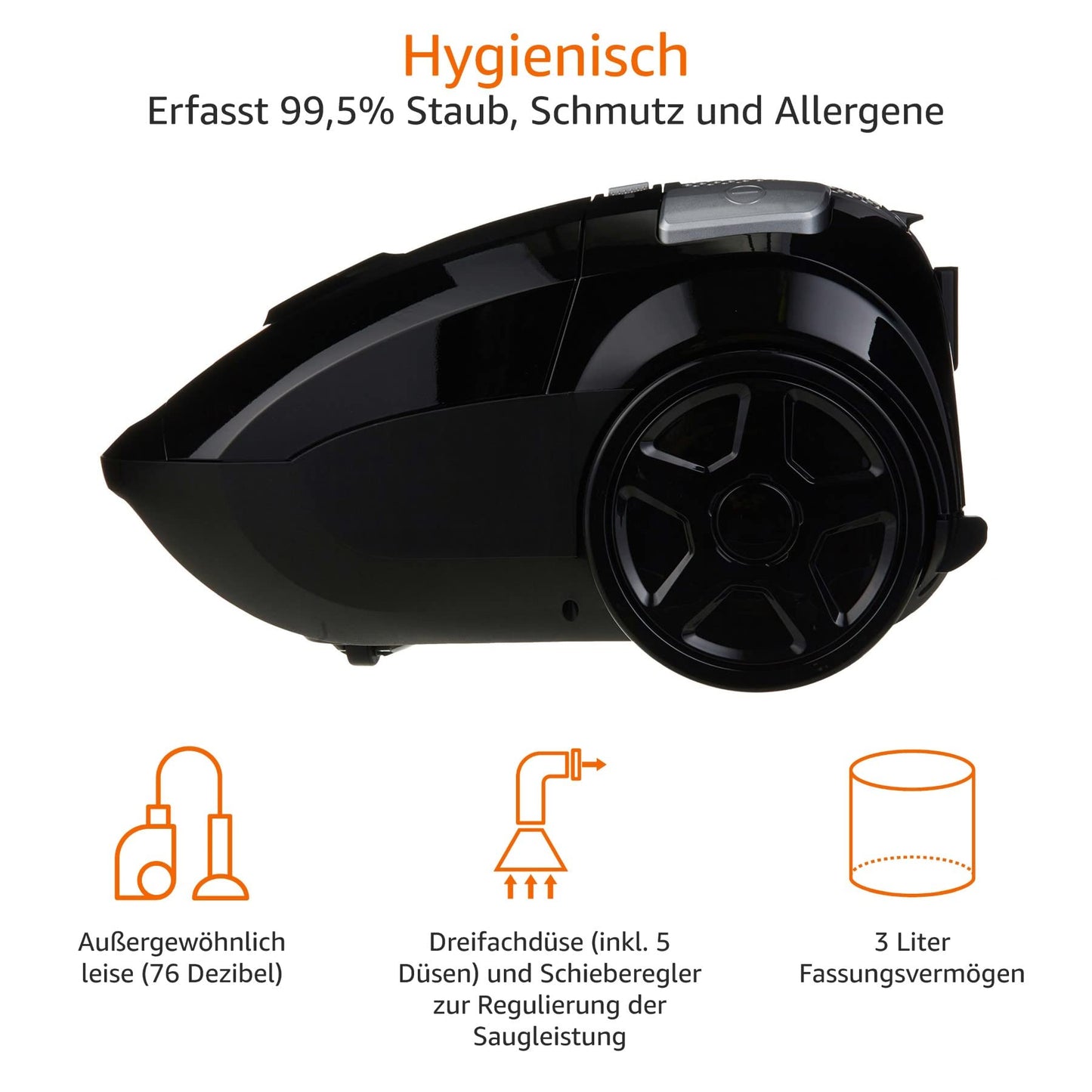 Amazon Basics Vacuum Cleaner with Bag, Powerful, Hard Floors and Carpets, HEPA Filter, with Speed Control, 700W, 3.0L, EU, Black - 12M-71EU4