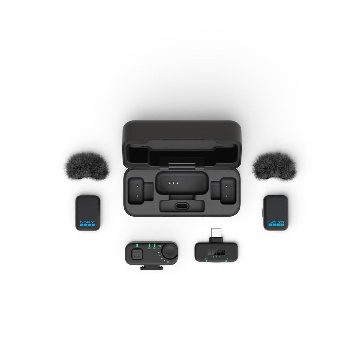 GoPro Wireless Microphone Complete Set (2 TX, 2 RX, Charging Case) – For GoPro/Camera/iPhone/Android, ultra-compact, high audio quality, noise cancellation, gain control, vlogging - AWMIC-010-EU