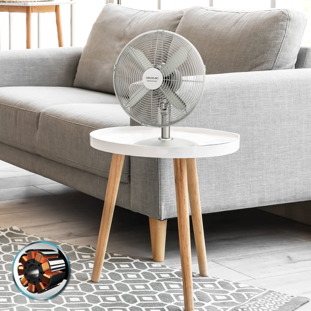 Cecotec table fan EnergySilence 610 SteelDesk. 40W, steel finish, 12" diameter with 4 blades, 3 speeds, oscillation, height adjustable, maximum safety - 08231