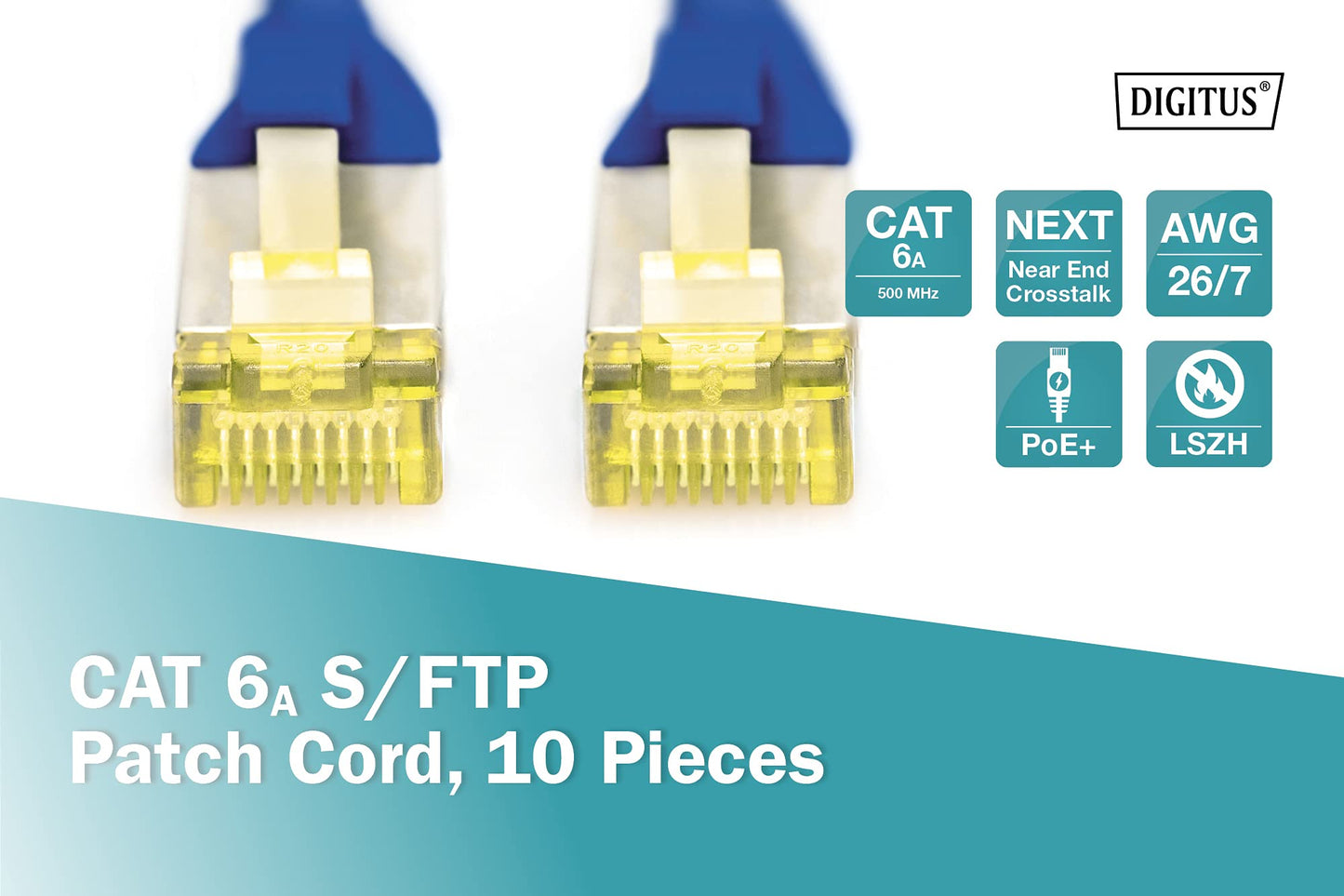 DIGITUS LAN cable Cat 6A – 2 m – 10 pieces – S/FTP shielded – blue - DK-1644-A-020-B-10