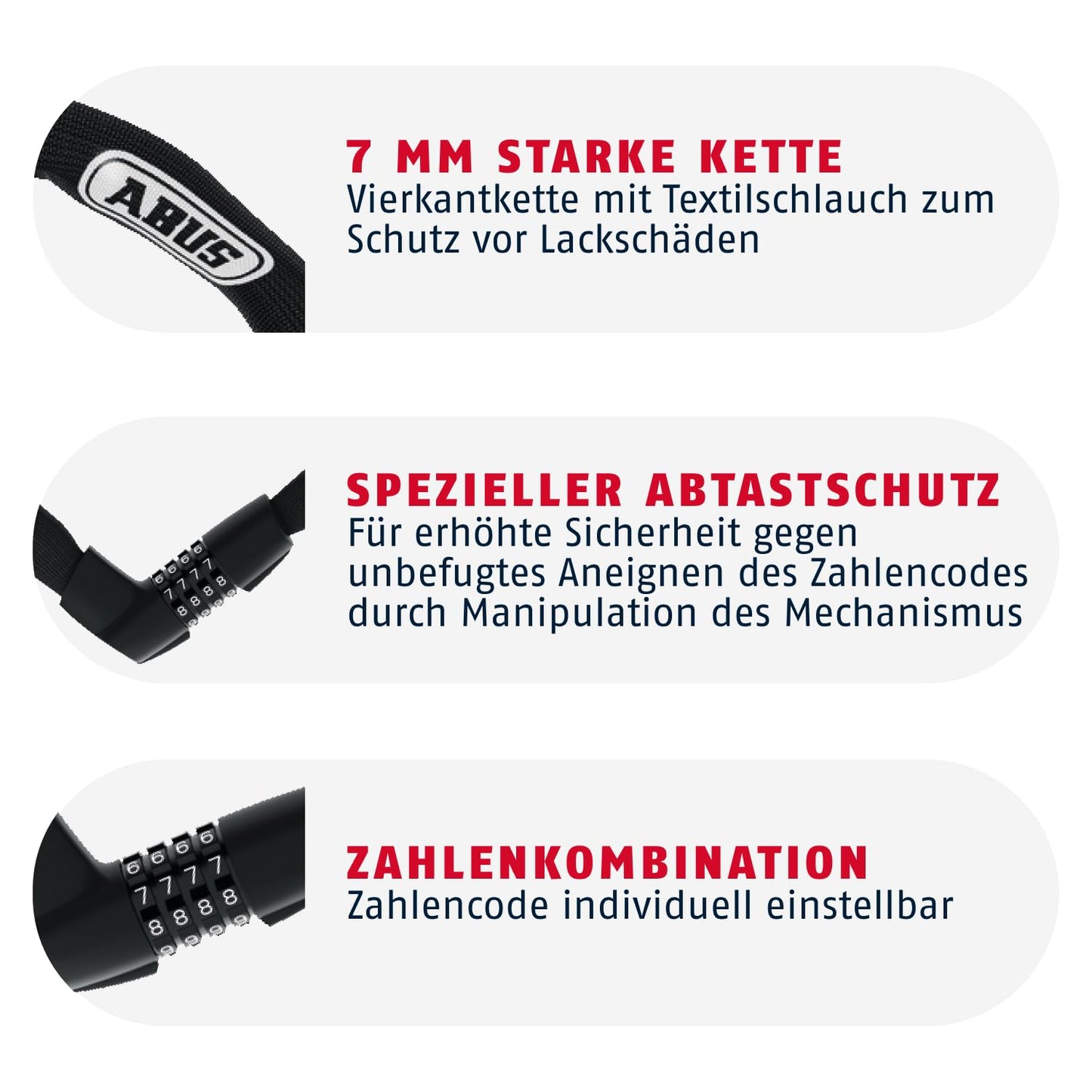 ABUS chain lock Tresor 1385/75 Gray Lightning - combination lock made of hardened steel - 6 mm thick square chain - ABUS security level 6 - 75 cm - gray - 88012