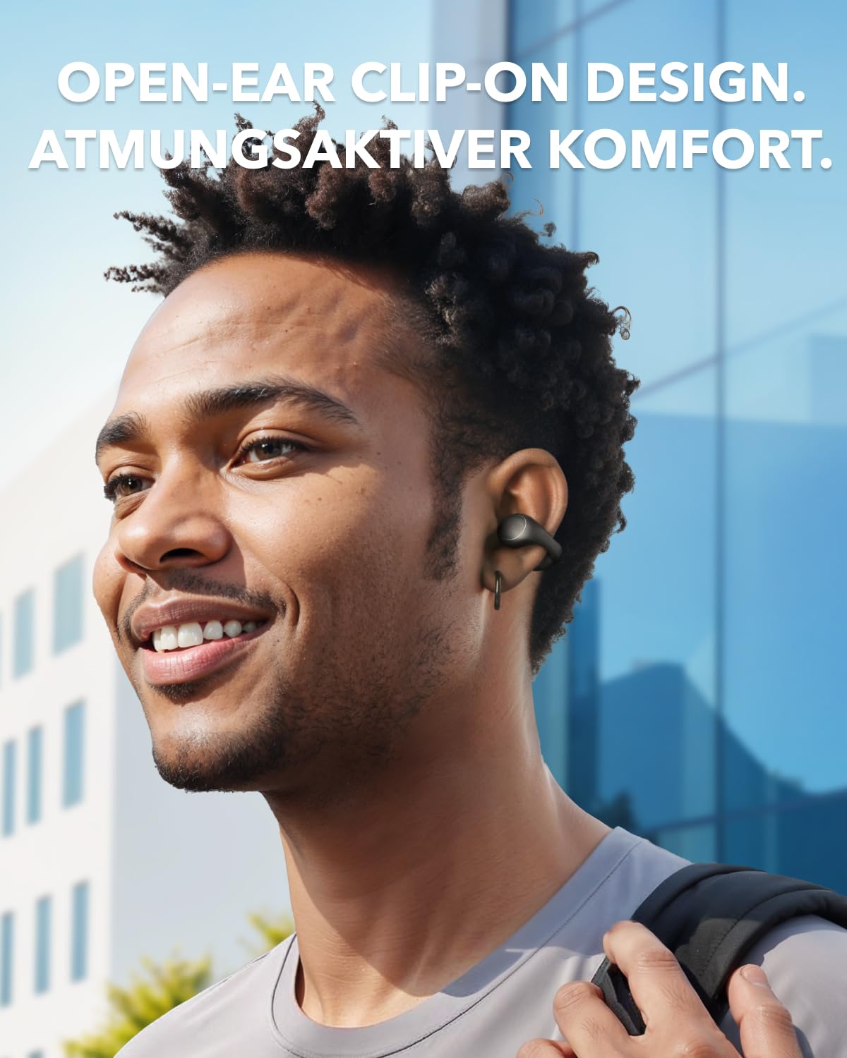 soundcore C40i from Anker, open-ear earbuds, clip-on headphones, flexible joint design, button control, feather-light comfort, firm hold with attachable ear clips, large drivers for clear sound - A3331