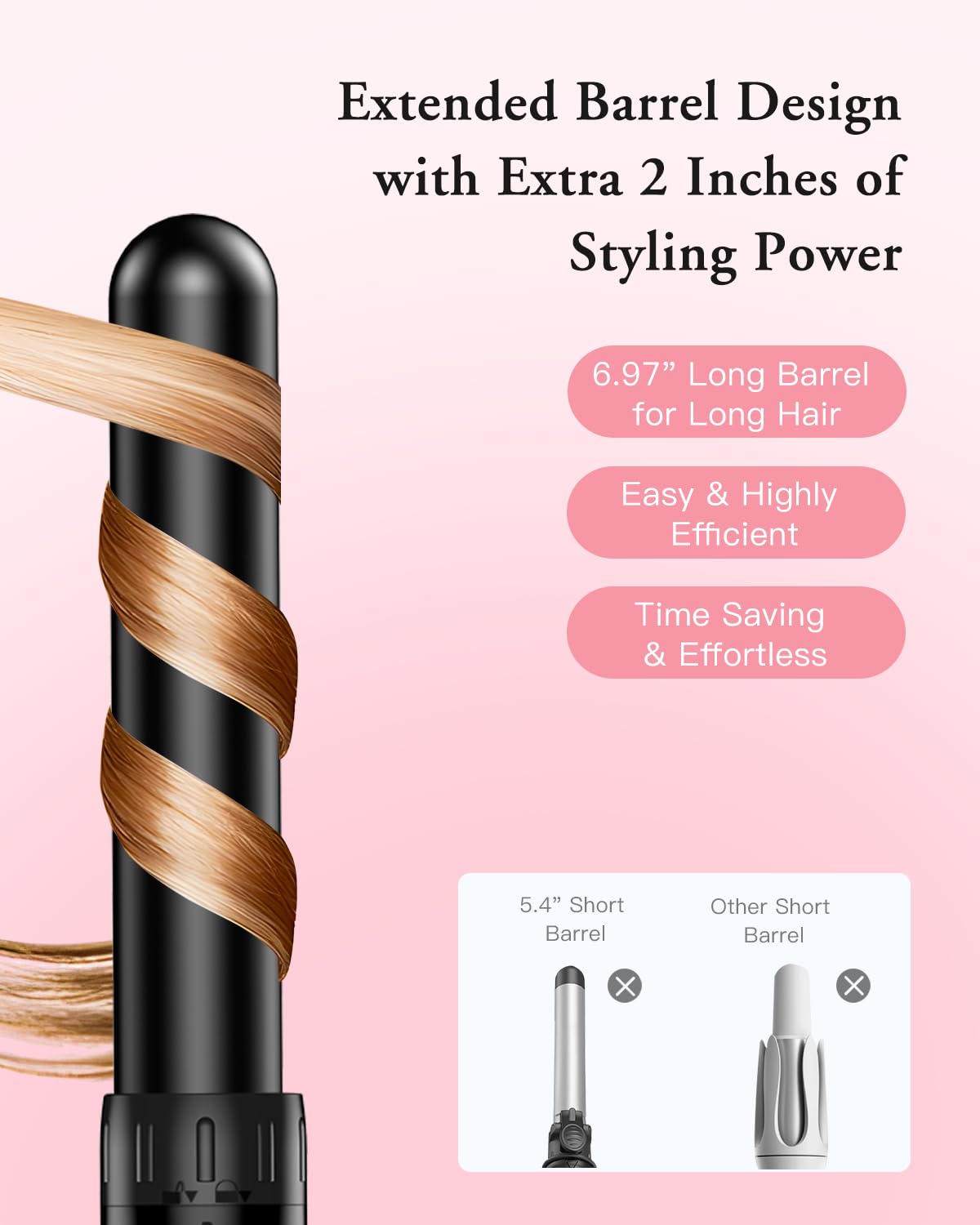 Curling iron large and small curls set - 6 in 1 with different attachments, anti-static ceramic tourmaline coating, wave iron for beach waves - L-F