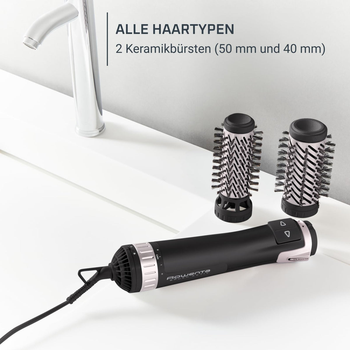 Rowenta CF9550 Brush Activ' Dry & Style Hot Air Brush, 2-in-1 Hot Air + rotating attachment, left/right rotation, Ionic Booster, including ceramic-coated brush attachments, White/Metallic Lilac