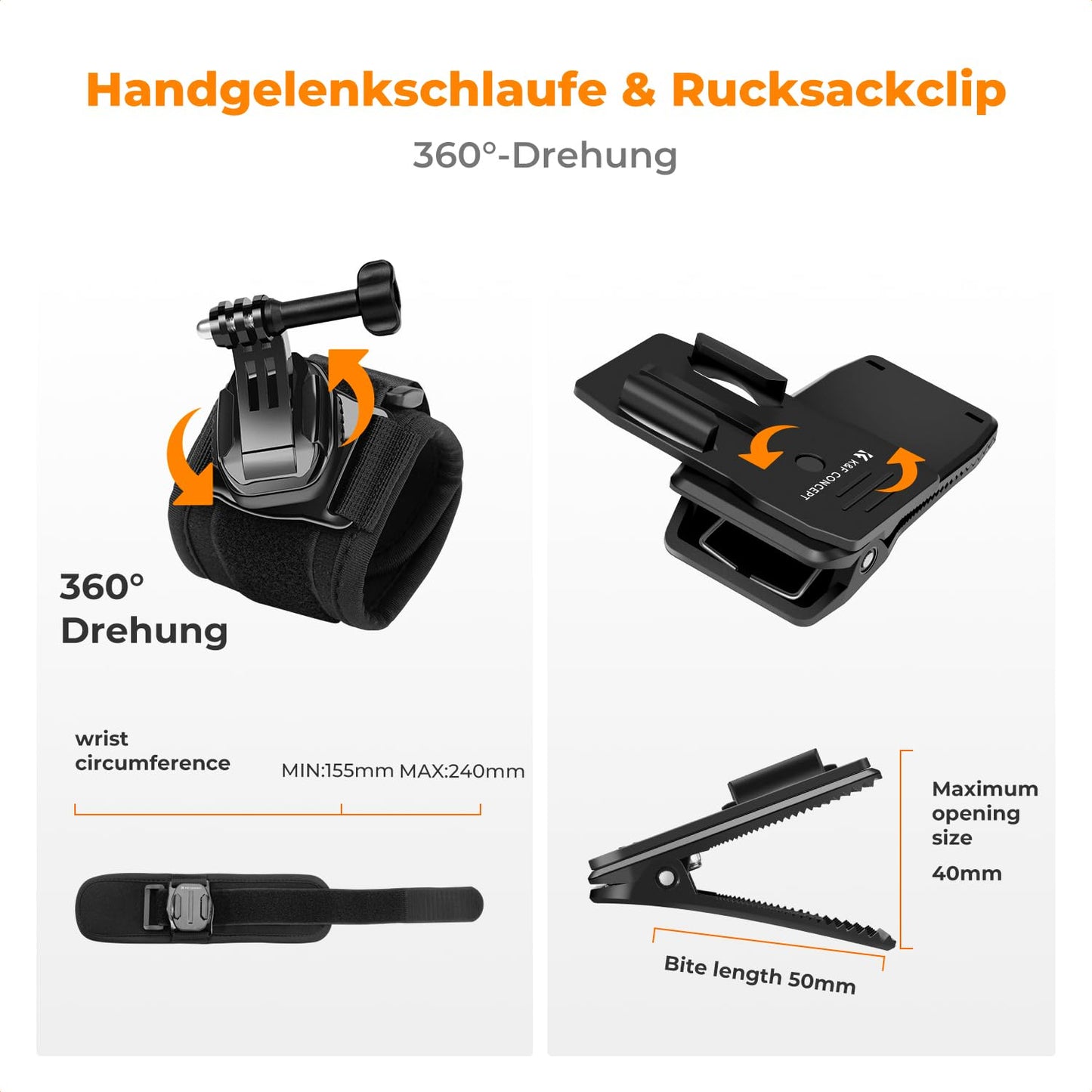K&F CONCEPT Action Camera Accessories Kit Chest Strap Backpack DJI Osmo 360/Insta360 X5/X4/X3 Shoulder Strap Holder 360° Rotating Head Strap and Hand Strap for GoPro Hero 13/12/11/10/9/8/Osmo Action Series - SKU.2289