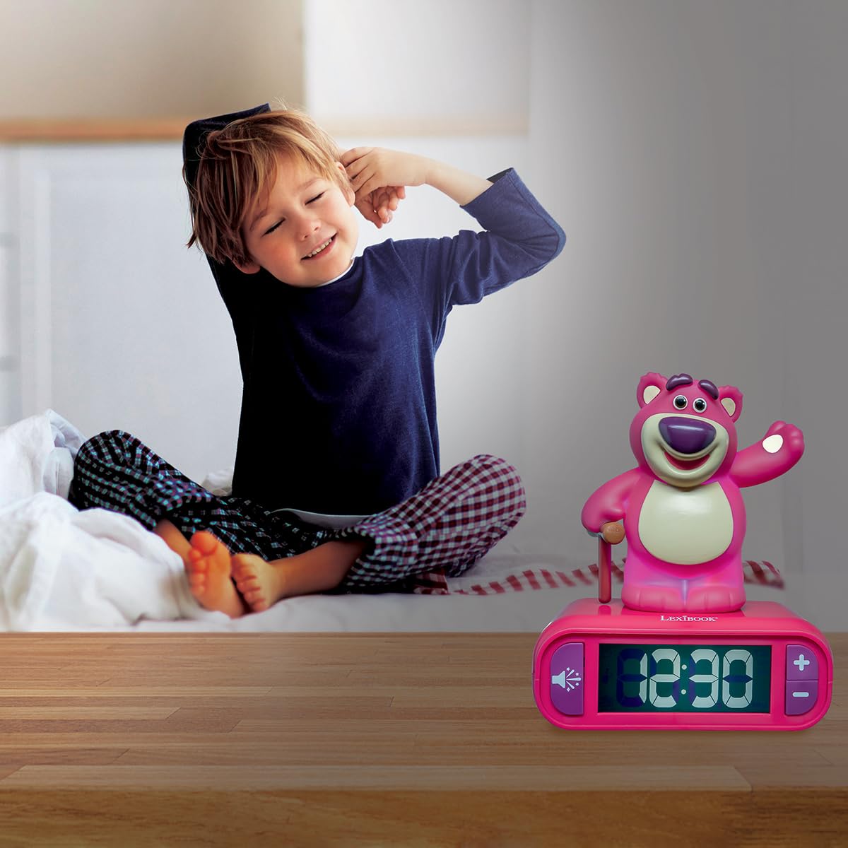 Lexibook, Disney Toy Story, alarm clock night light Lotso, luminous figure, sound effects, alarm selection, LCD display with backlight, snooze function, purple, RL800TS1