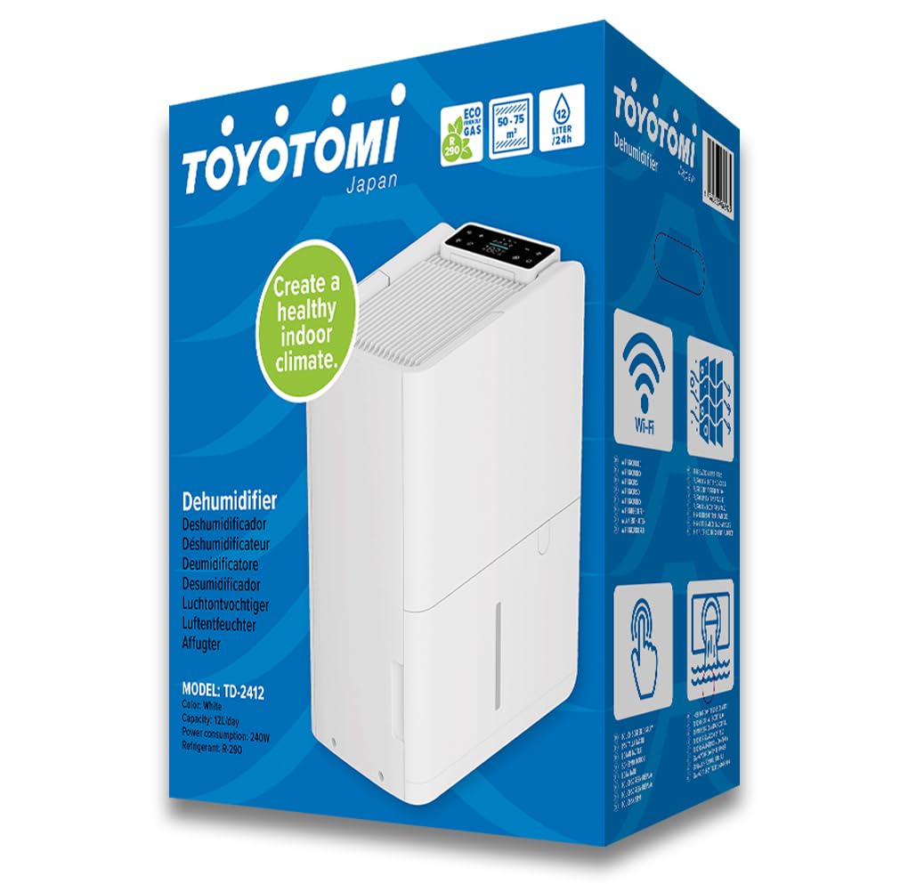 Toyotomi TD-C2412 dehumidifier 12L/24h with WiFi, ionizer, timer, touch panel, ultra quiet <38 dB, tank 2.2L, for rooms up to 28 m², white (refurbished)