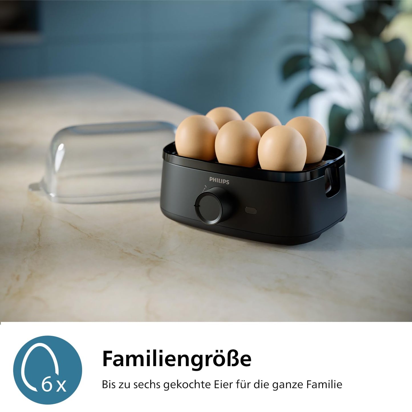 Philips Egg Cooker 3000 Series, Family Size, up to 6 Eggs (Soft, Medium, Hard, Poached), Easy to Clean, Poaching Tray and Egg Cutter Accessories, 400W Power, Compact Design (HD9137/90)