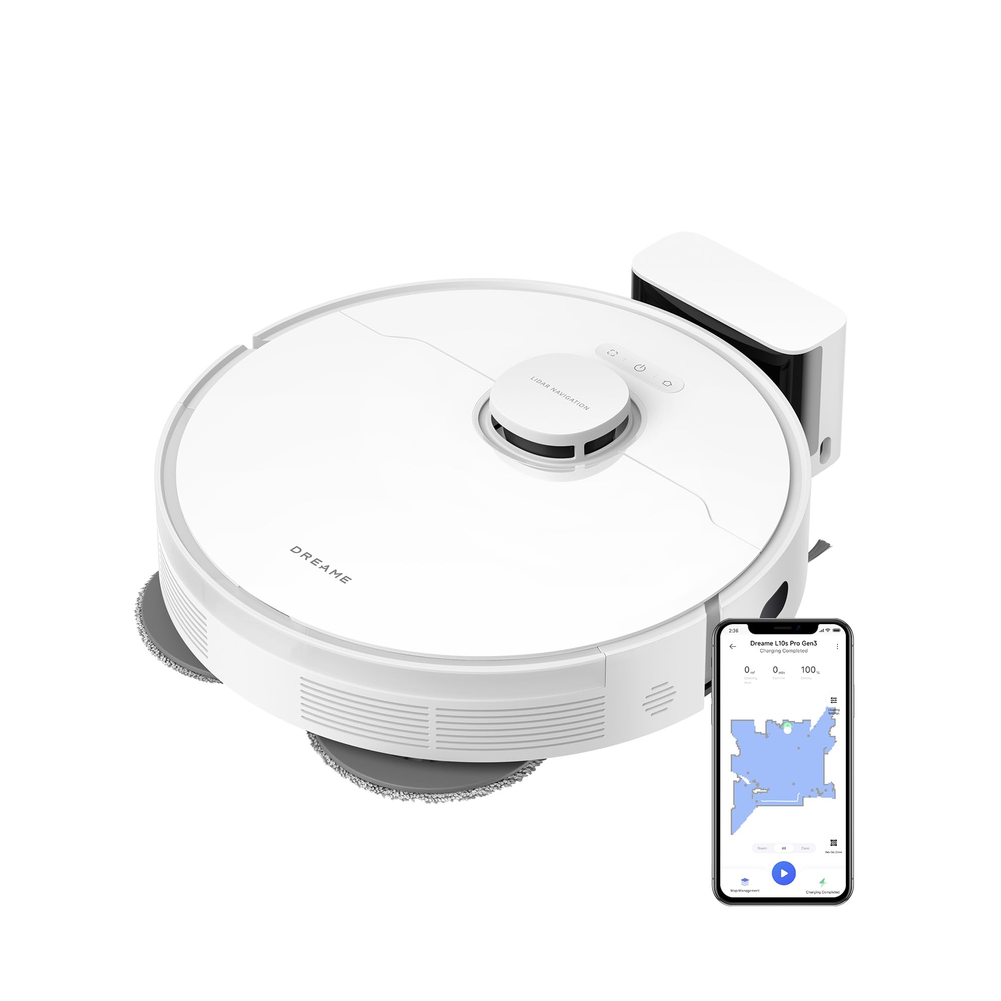 dreame L10s Pro Gen3, intelligent vacuum and mopping robot, Vormax suction power with 13,000 Pa, DuoScrub mopping system, automatic mop raising by 7 mm, powerful carpet cleaning, 5,200mAh battery - RLL42SDA