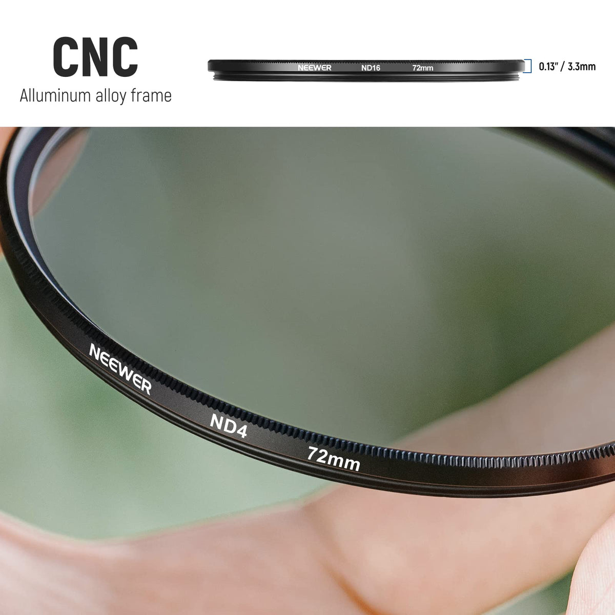 NEEWER 72mm ND filter set ND2 ND4 ND8 ND16, lens cleaning pen, filter bag, gray filter and accessories set, compatible with Canon Nikon Sony Panasonic DSLR cameras with 72mm lens - NW - 10101722