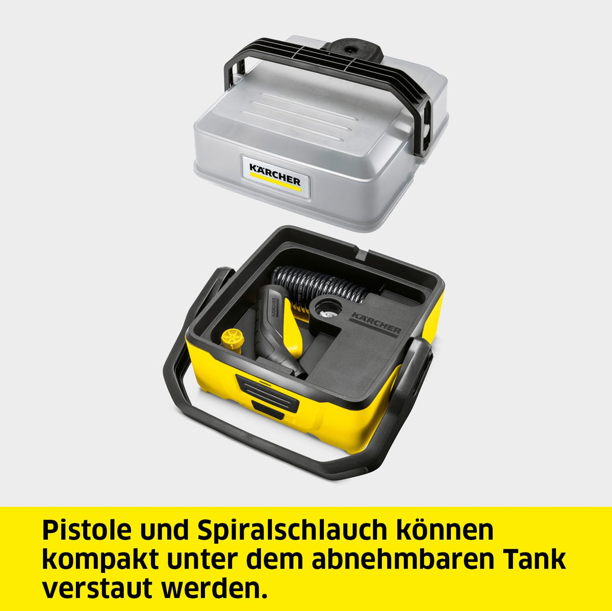 Kärcher Pressure Washer OC 3, low pressure, lithium-ion battery, flow rate: 2 l/h, weight: 2.2 kg, water tank: 4 l, spiral hose: 2.8 m, flat spray nozzle. - 1.680-015.0