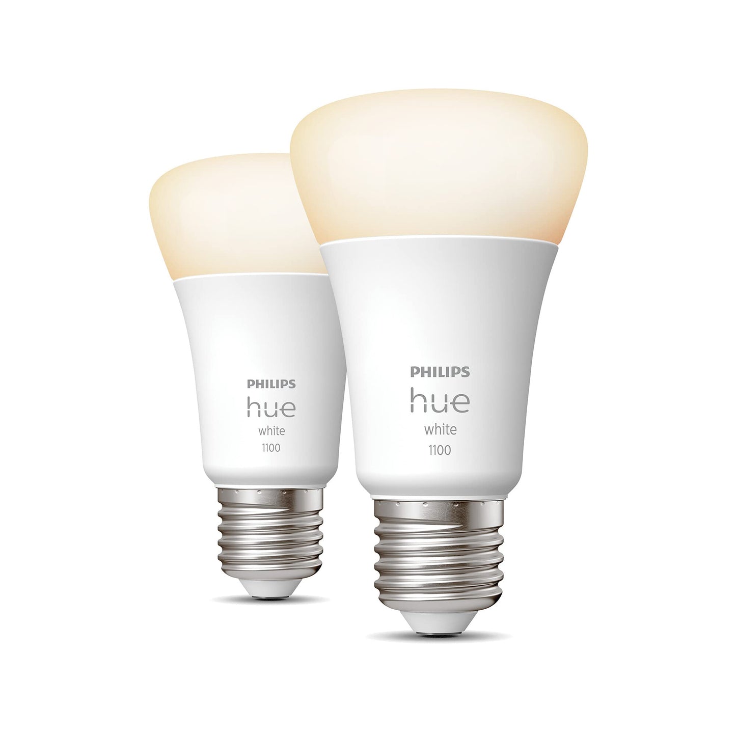 Philips Hue White E27 LED light bulb, 1100lm, warm white, dimmable, controllable via app, compatible with Amazon Alexa (Echo, Echo Dot), pack of 2, old generation - 9290024692