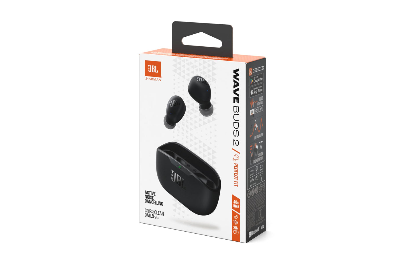 JBL Wave Buds 2, wireless Bluetooth in-ear headphones with noise canceling, 40 h playback, smart ambient technology, IP54 water and dustproof, multipoint connection, black - JBLWBUDS2BLK