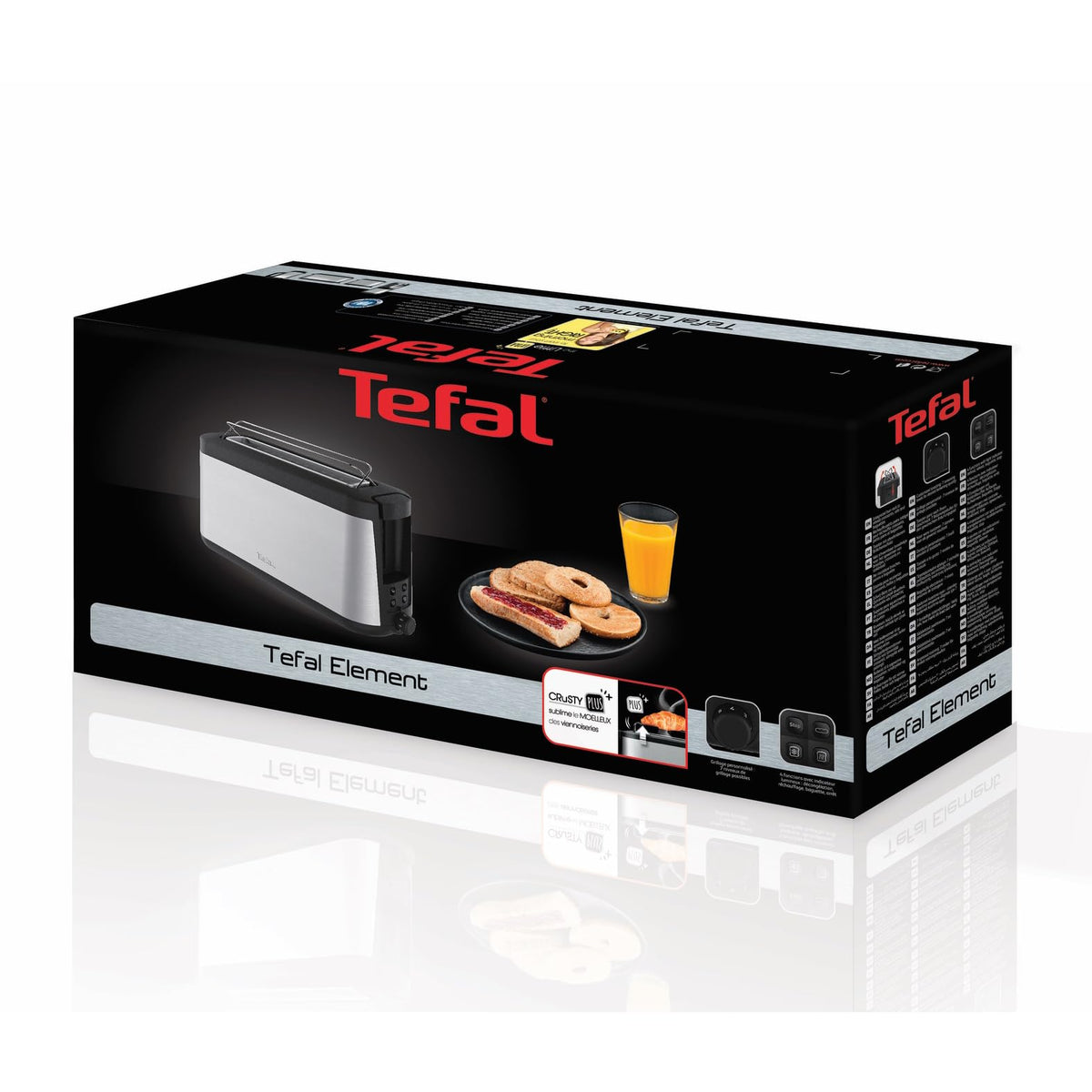 Tefal Element prăjitor de pâine cu fante lungi, suport integrat pentru chifle - TL430811