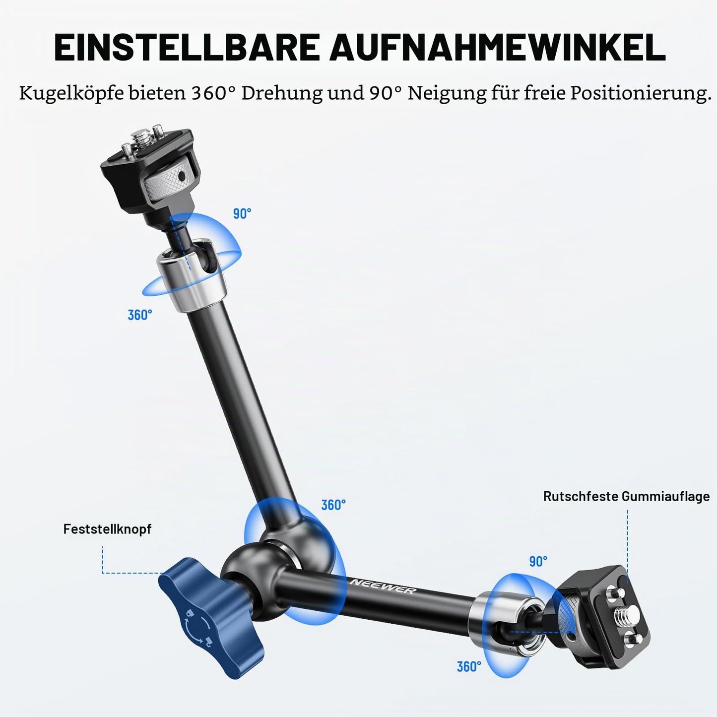 NEEWER 11" joint magic arm, 360° ball heads positioning pins for camera monitor mount with 1/4" screws for DSLR action camera monitor video light compatible with SmallRig Cage Rig ST16