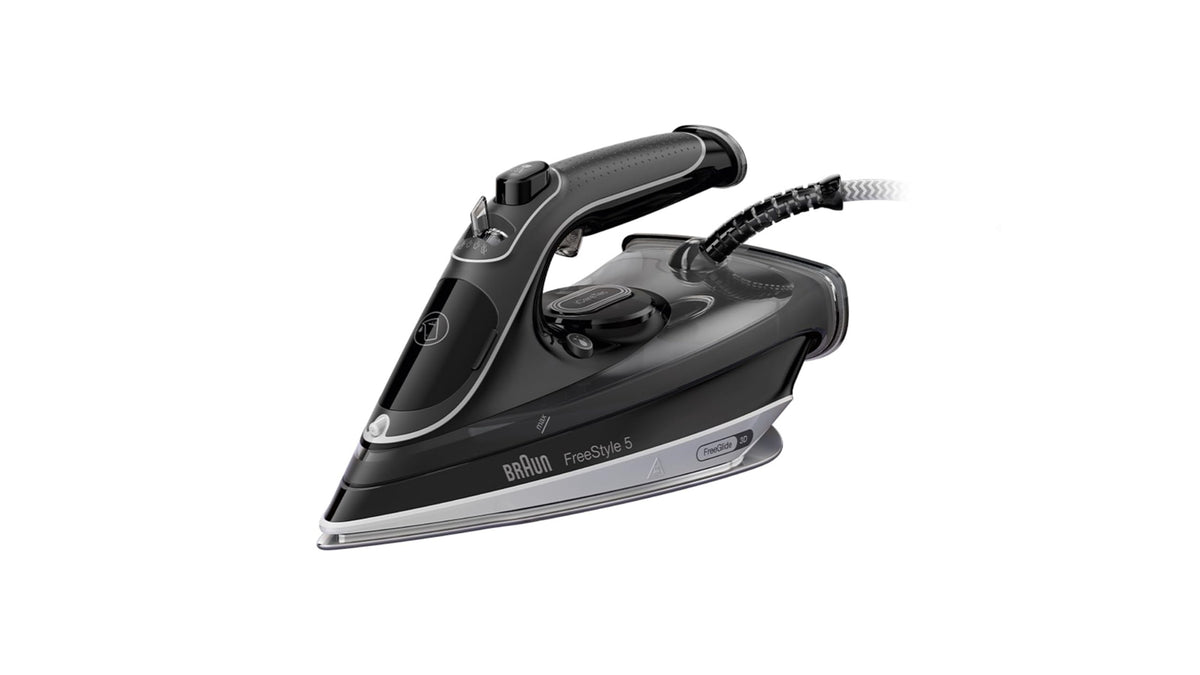 Braun FreeStyle 5 Steam Iron SI 5188 BK – Iron with FreeGlide 3D soleplate, vertical steam, 2800 Watts, steam shot 220 g/min, 330 ml water tank, black - SI5188BK
