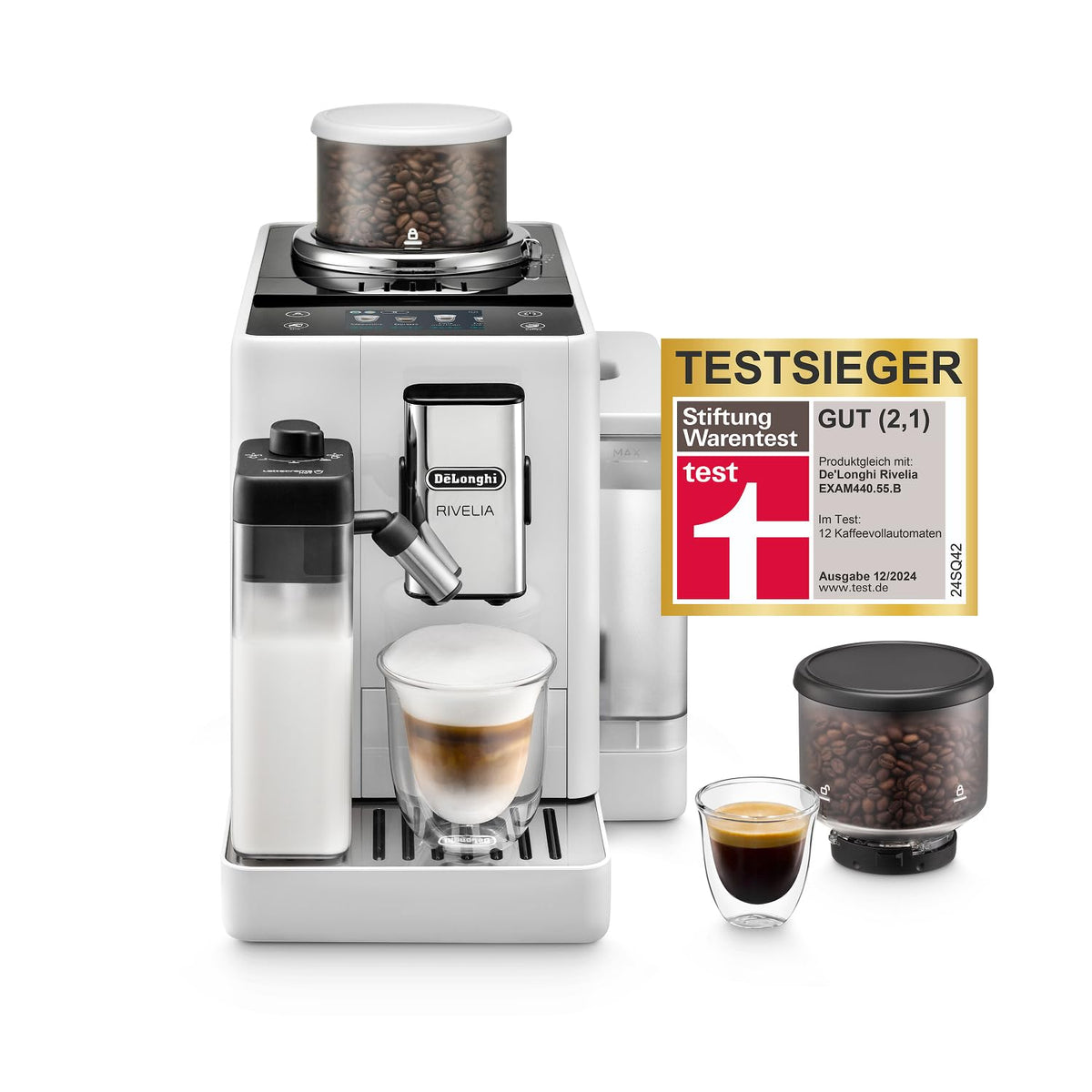 De'Longhi Rivelia - aparat de cafea complet automat 16 băuturi alb - EXAM440.55.W