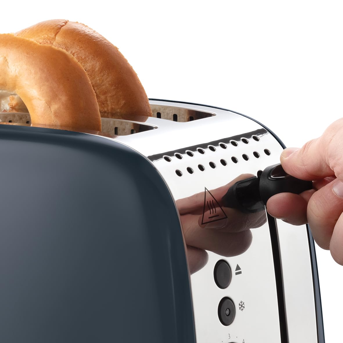Russell Hobbs Toaster [for 2 slices] Colours Plus Stainless Steel Grey (extra wide toasting slots, includes bun warmer, 6 browning levels + defrost function, Lift & Look function, 1600W) 26552-56
