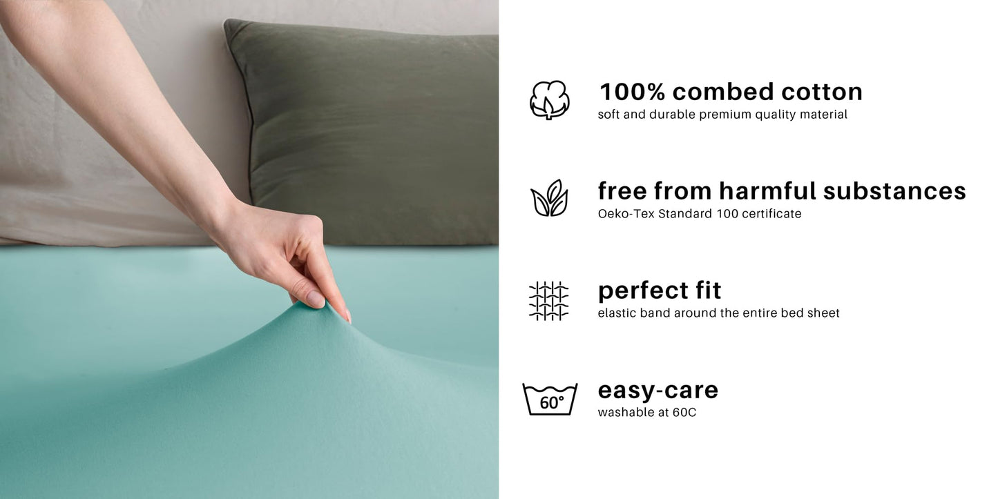 DecoKing fitted sheets 200x220 220x240 cm 100% combed cotton light turquoise fitted sheets jersey box spring bed Amber 200 x 220 220 x 240