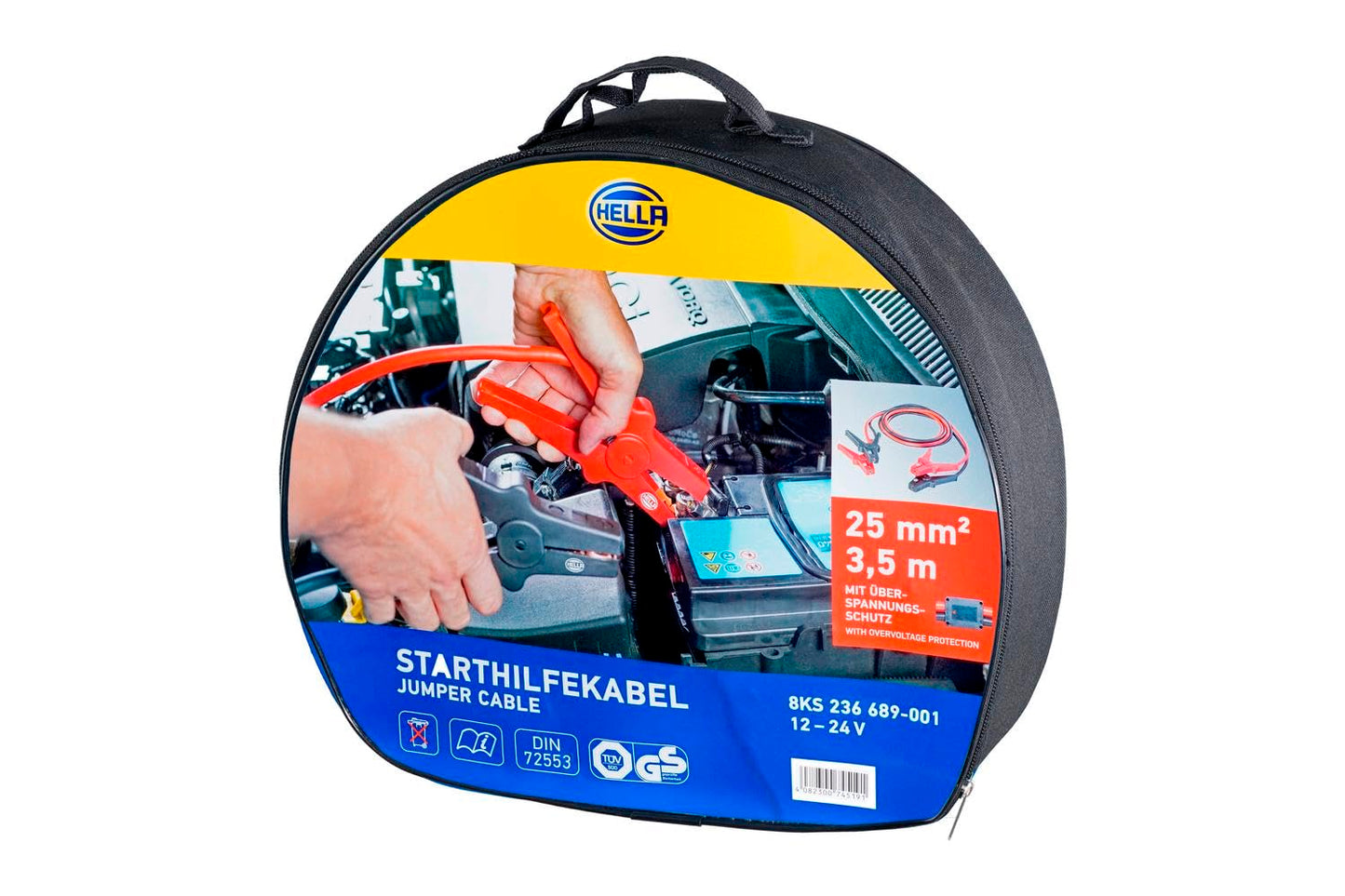 HELLA jumper cable - car jumper cable - 3.5 meters - starter cable for petrol and diesel engines - with carrying bag - 8KS 236 689-001