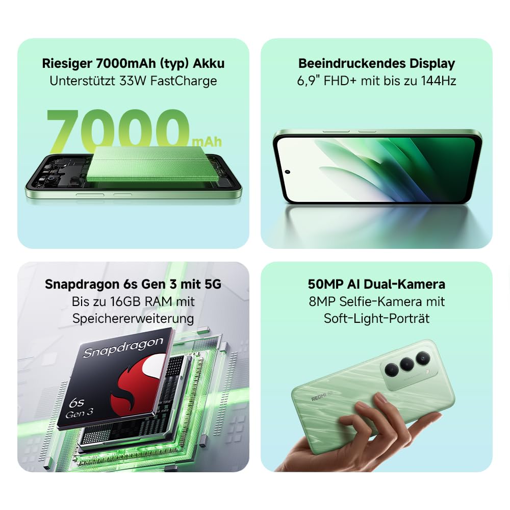 XIAOMI REDMI 15 5G smartphone, 8+256GB, 50MP camera, 7000mAh battery, green - MZB0M8KEU