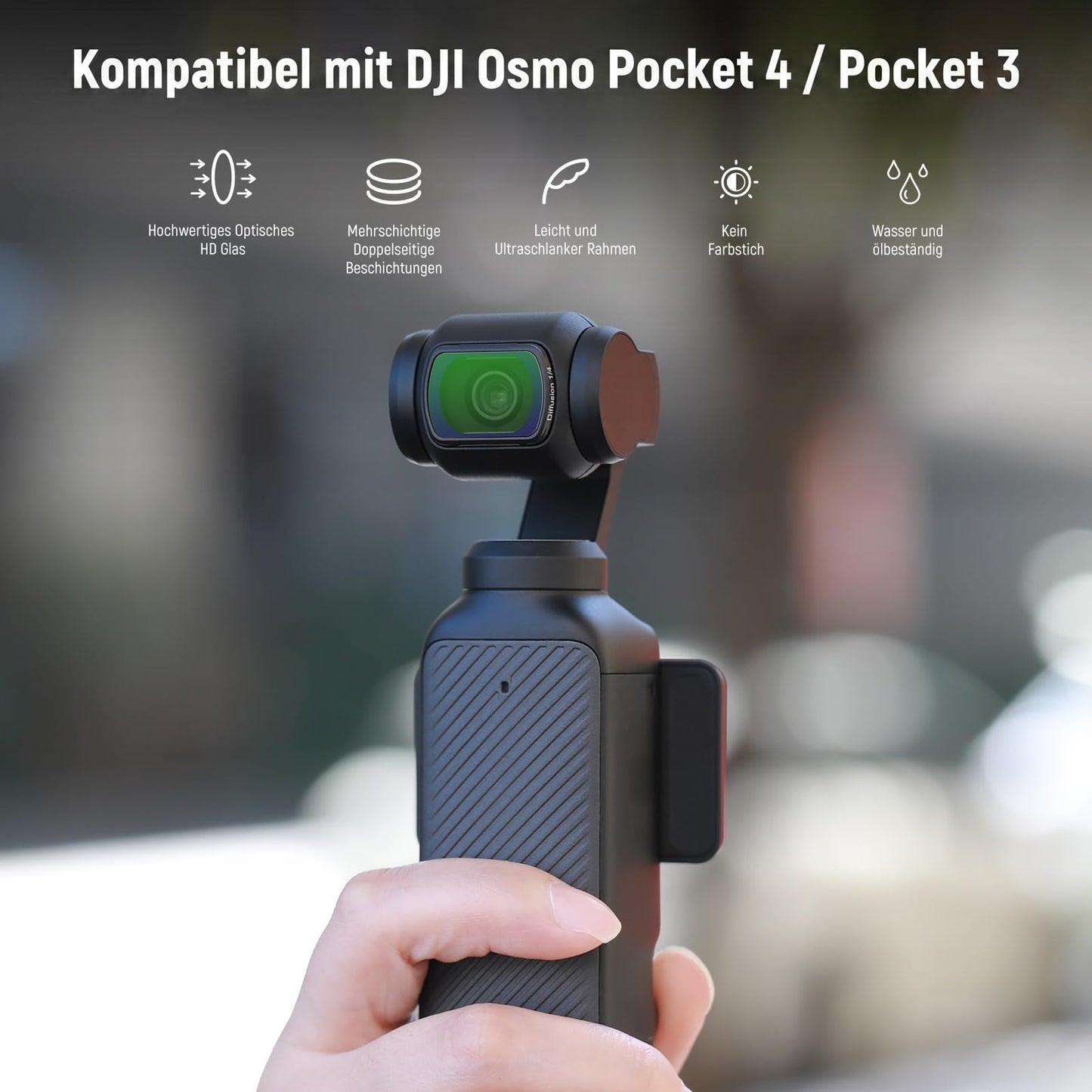 NEEWER filter set, compatible with DJI Osmo Pocket 3 / Pocket 4 / Xtra Muse, magnetic ND filters (ND16 + ND64 + ND256) and black diffusion filter 1/4 for a cinematic fog effect - FL-42