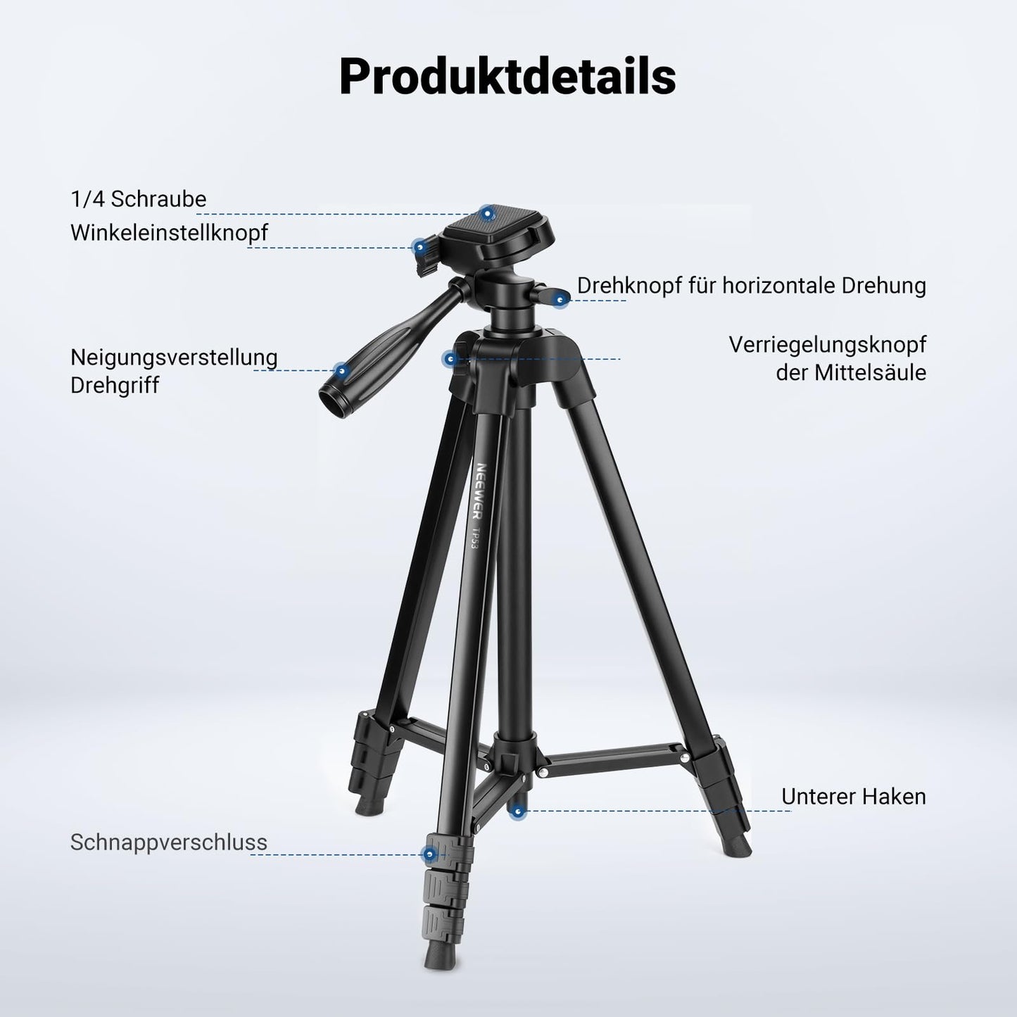 NEEWER Entry Level Version Tripod for Cell Phone & Camera, Metal Lightweight Portable Travel Tripod with Cold Shoe Cell Phone Holder Compatible with iPhone for Video Recording, TP53