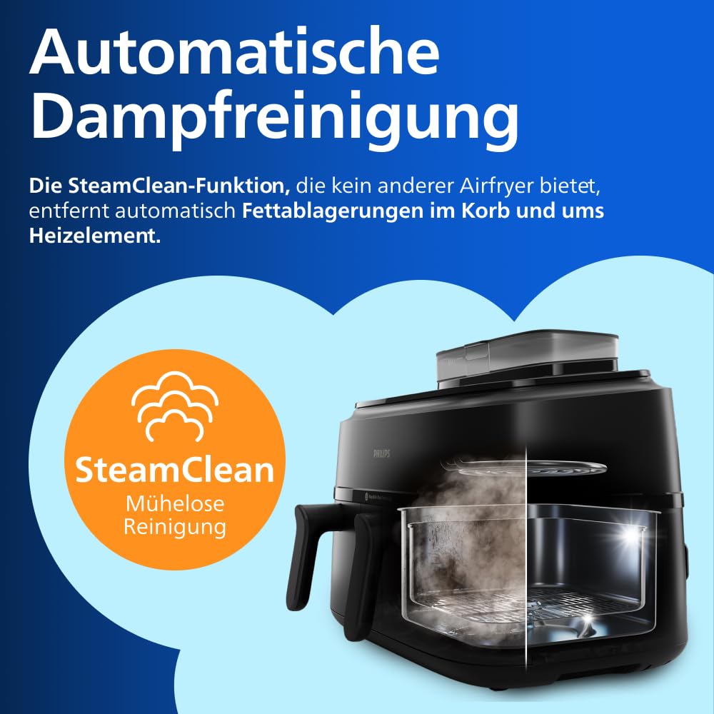 Philips Steam Airfryer 5000 Series Dual Basket Hot Air Fryer with Steam Function & 2 Baskets - Steam, Airfry, SteamFry, 9L (3L+6L), RapidAir Plus, Automatic Steam Cleaning (NA550/00)