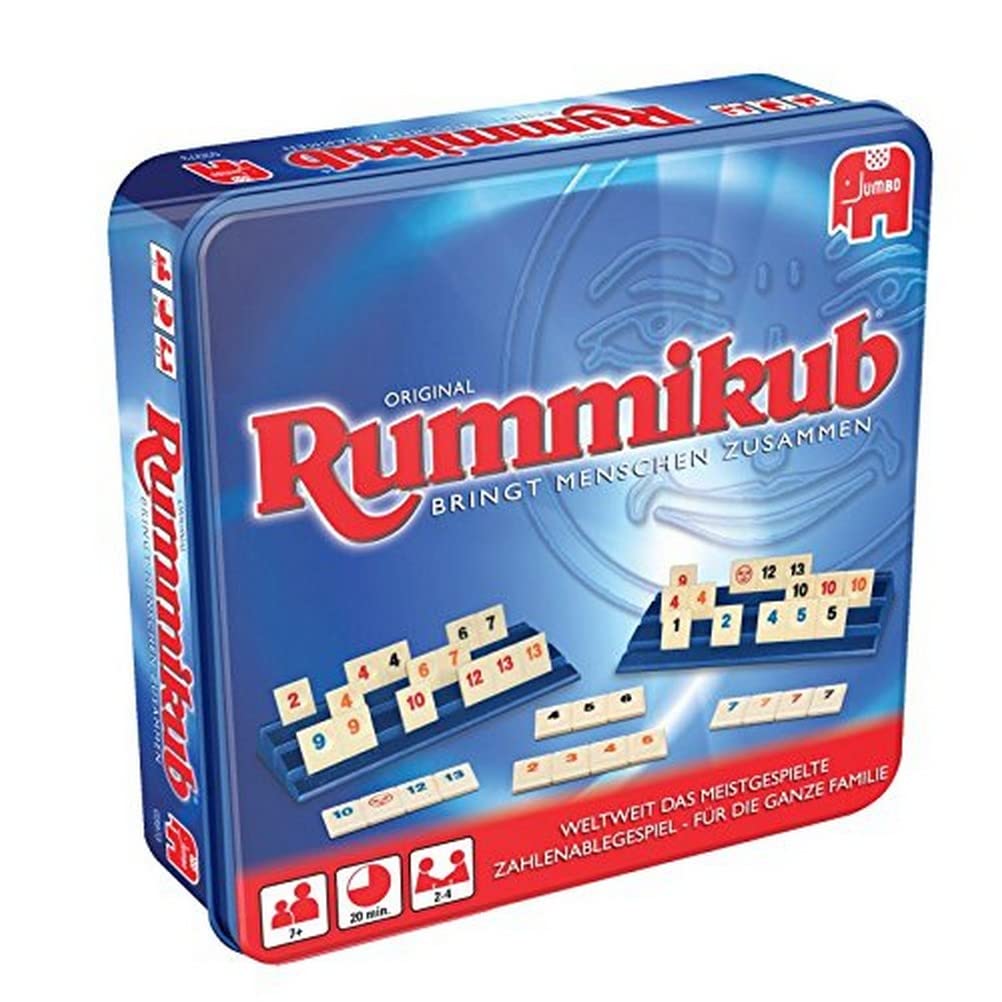 Jumbo Games Original Rummikub in a metal tin - the classic board game - for adults and children aged 7 and over, 3973 - JUM03973