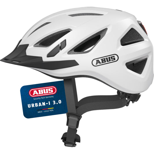 ABUS city helmet Urban-I 3.0 - bicycle helmet with rear light, peak and magnetic closure - for women and men - white, size XL - 86861