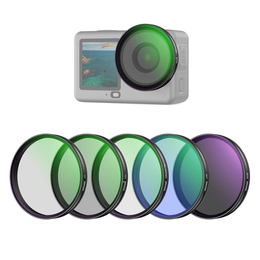 NEEWER filter set compatible with DJI Osmo Action 6, pack of 5: CPL + ND 32 + UV + LPR + Black Diffusion 1/4 for a film-like fog effect, HD clip-on filter as an accessory for action cameras, FL-B4 - 10107808