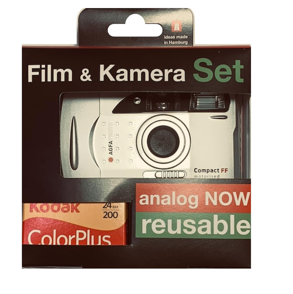 Cameră foto analogică 35mm AgfaPhoto cu blitz motorizat în set (film color + baterie) - AG603020C