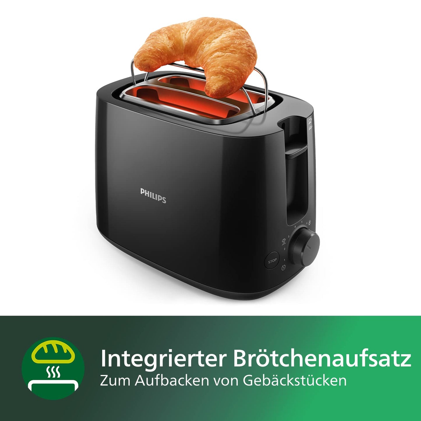 Philips toaster - 2 toast slots, 8 levels, bun attachment, defrost function, lift function, automatic switch-off, black (HD2581/90)