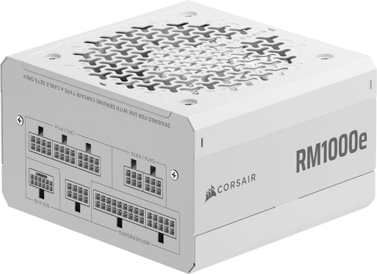 CORSAIR RM1000e (2025) Quiet Fully Modular ATX Power Supply with 12V 2x6 Cable - Zero RPM Fan Mode, ATX 3.1 Compliant, PCIe 5.1 Support, Cybenetics Gold - White - CP-9020294-EU
