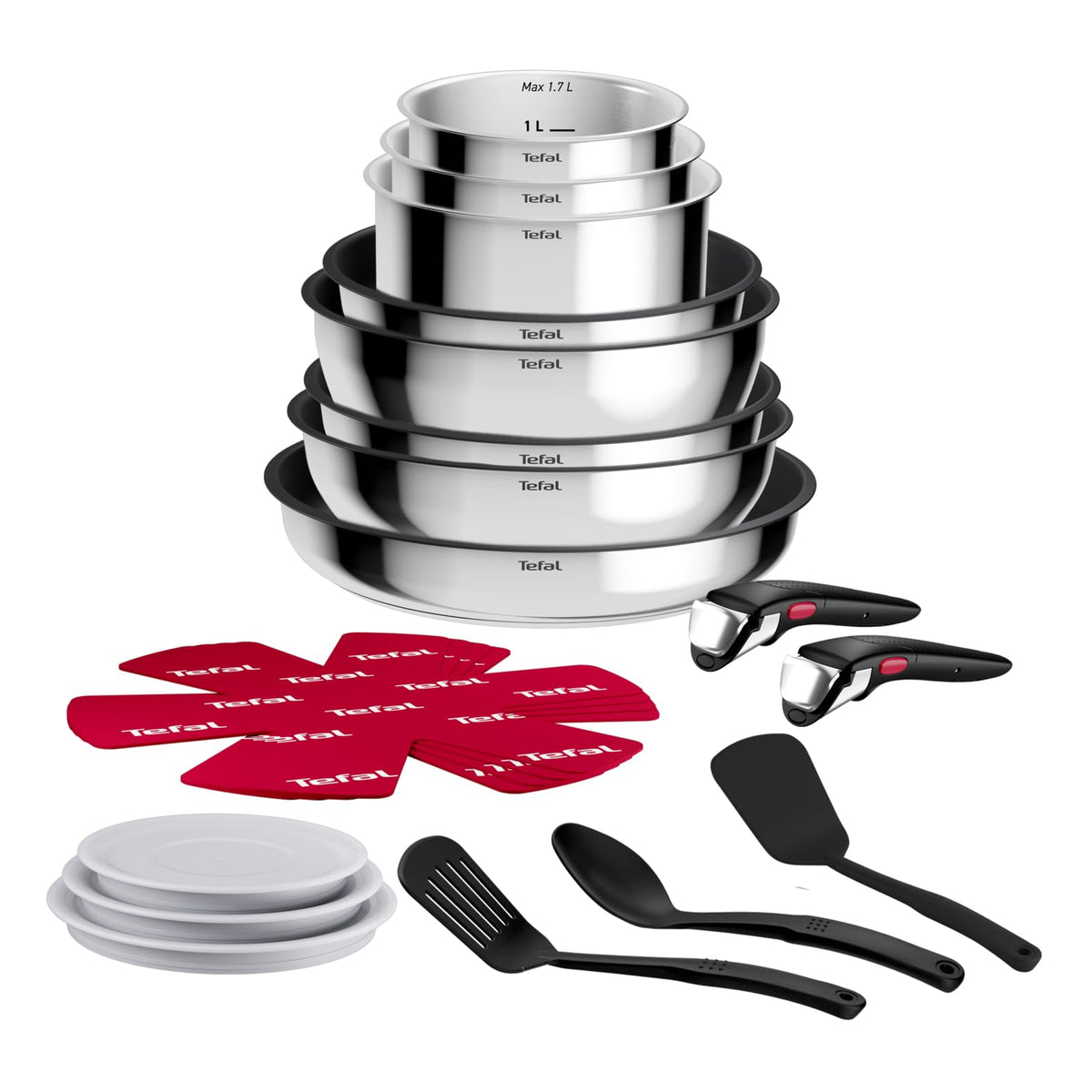 Set de vase de gătit Tefal Ingenio Comfort Max 20 piese, stivuibil, economisind spațiu - L966SK44
