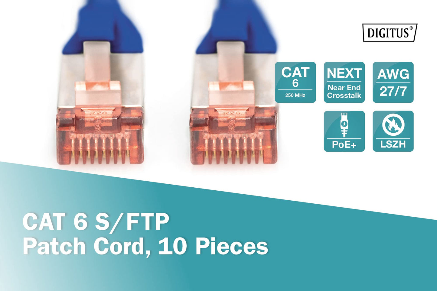 DIGITUS LAN cable Cat 6 – 3 m – 10 pieces – S/FTP shielded – blue - DK-1644-030-B-10