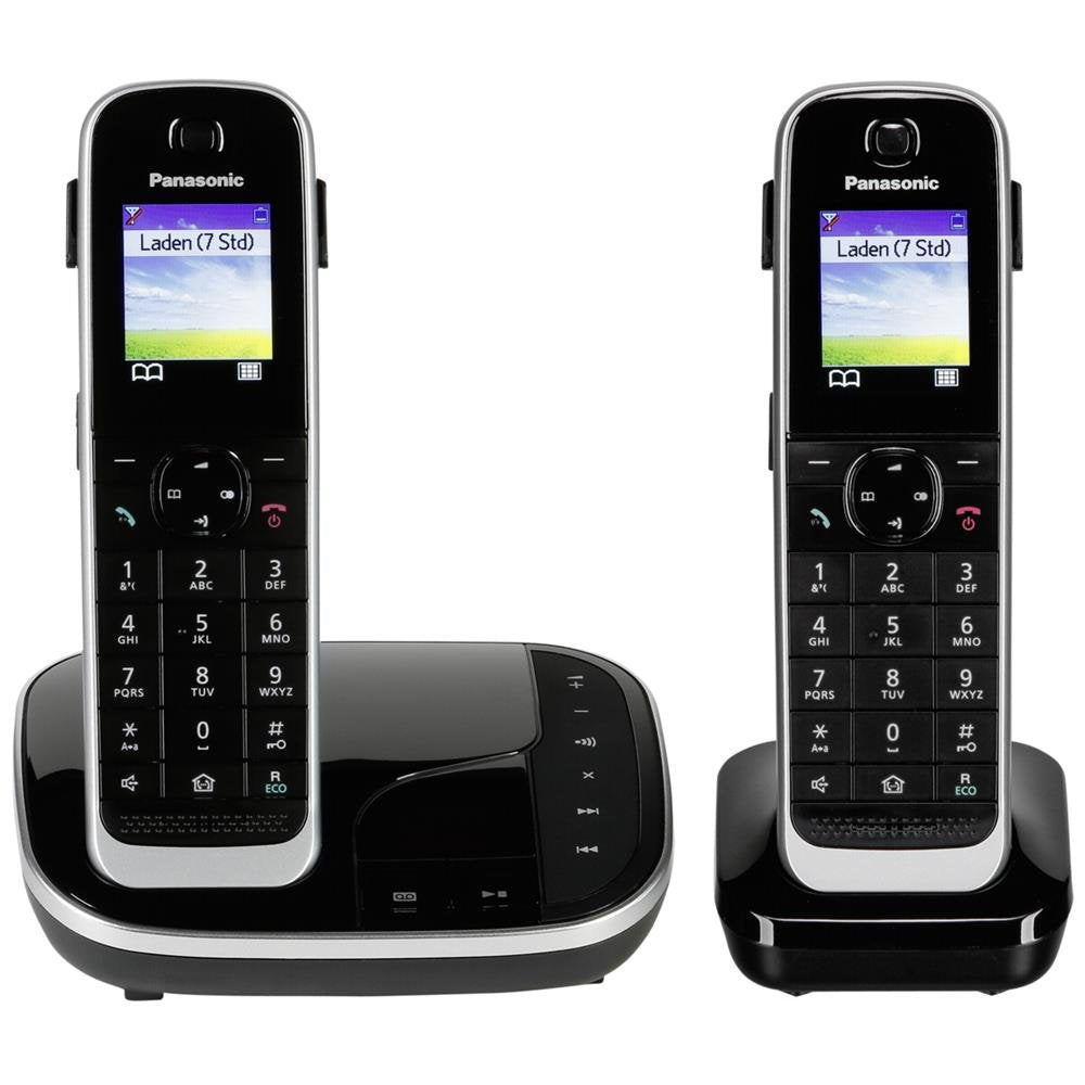 Panasonic KX-TGJ322GB family telephone with answering machine (cordless telephone duo, handset, low radiation, call protection, DECT base station) black