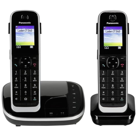 Panasonic KX-TGJ322GB family telephone with answering machine (cordless telephone duo, handset, low radiation, call protection, DECT base station) black