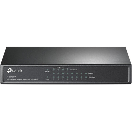TP-Link TL-SG1008P 8 port PoE switch with 4 PoE+ ports (64 watts, IEEE-802.3af/at PoE, fanless, plug-and-play, robust metal housing) black