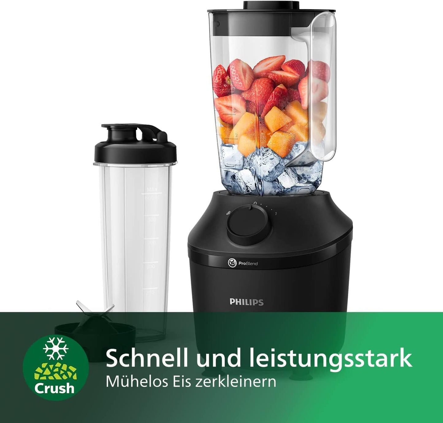 Philips HR2041/41 stand mixer (450 watts, ProBlend technology, 1.9 liter plastic container, including drinking bottle) black