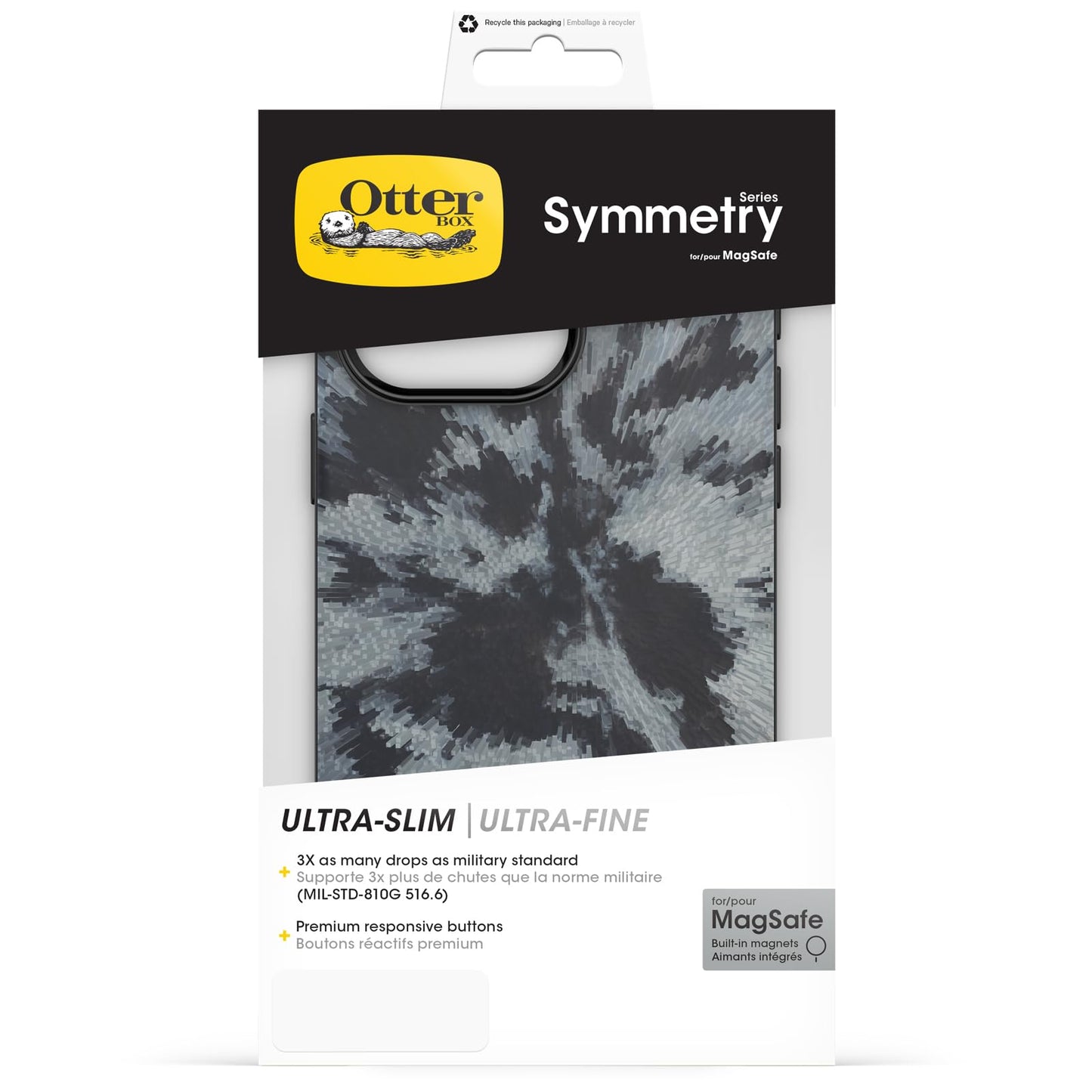 OtterBox Symmetry for MagSafe Case for iPhone 15 Pro Max, Shockproof Drop Proof Protective Slim Case, 3X Military Grade Tested, Black/Grey - 77-93389