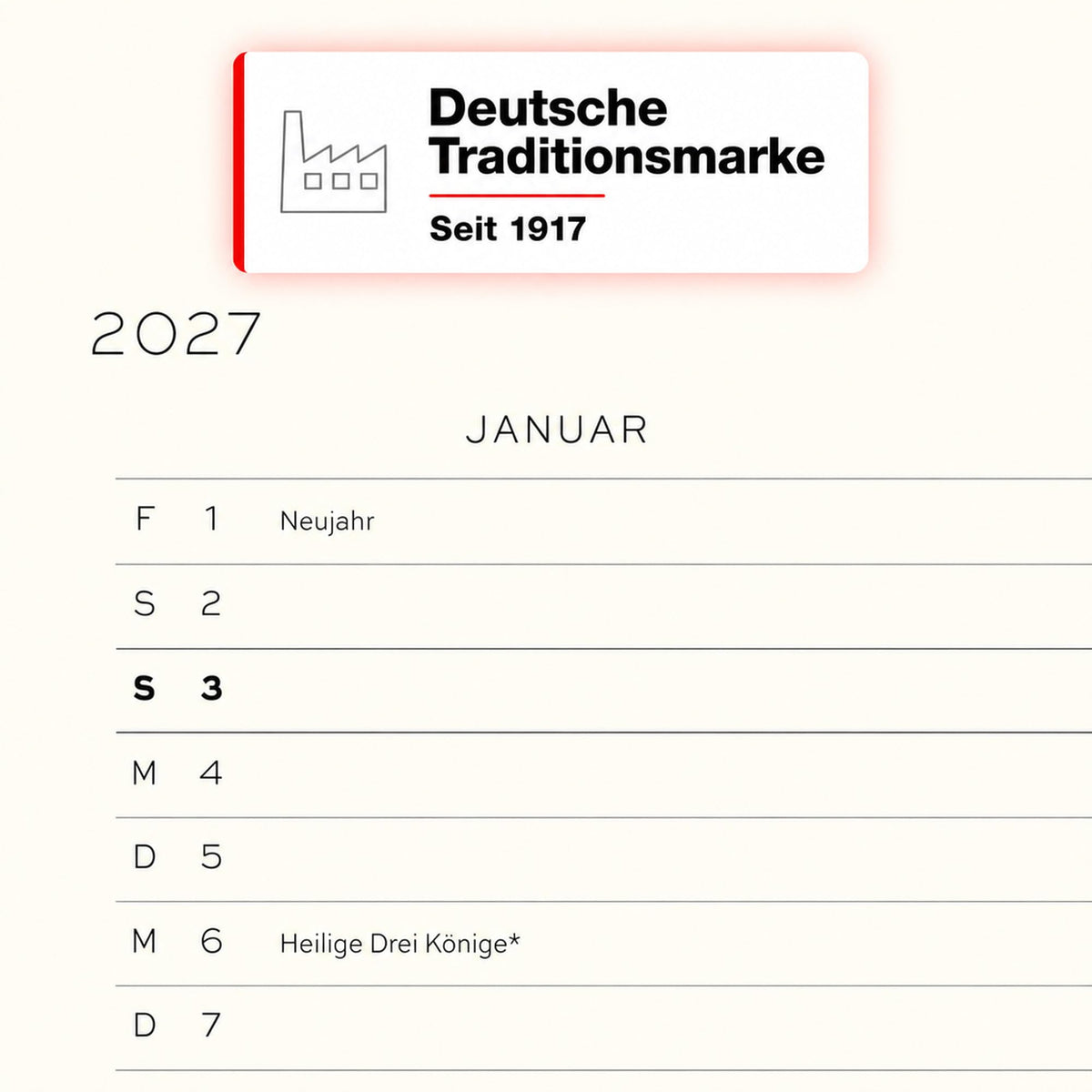 LEUCHTTURM1917 Calendar săptămânal 2027 punctat mediu (A5) cu caiet - Planificator de întâlniri german, negru, ianuarie-decembrie 2027, prezentare generală săptămânală în stânga + pagină cu note în dreapta - 400090