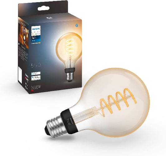 Philips Hue White E27 Filament Globe lamp (550 LM), dimmable LED lamp for the Hue lighting system with warm white light, smart light control via voice and app - 929003051901